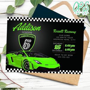 Lamborghini lime green Invitation Customizable Template Instant Download