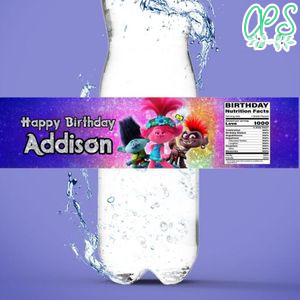 Trolls Movie Water Bottle Label Template to Print at Home Instant Download