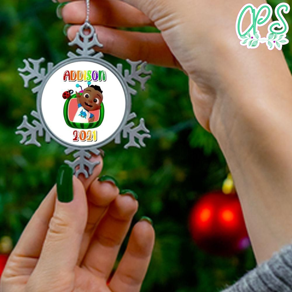 Black Cocomelon Pewter Snowflake Ornament Customizable Name Gift