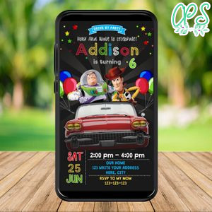Mobile Toy Story Drive By Birthday Parade Electronic Invite Invitation Template Instant Download