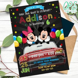 Mickey and Minnie Mouse Car Parade Birthday Invitation Printable Instant Download
