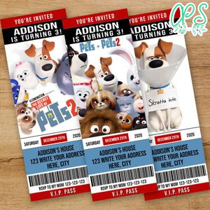 Printable Secret Life of Pets 2 Movie Ticket Invitation Instant Download
