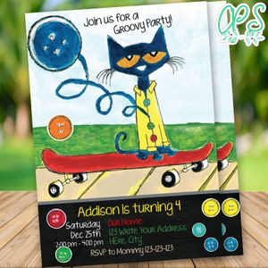 Editable Pete The Cat Birthday Invitation Instant Download