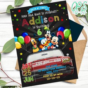 Mickey Mouse Car Parade Birthday Invitation Printable Instant Download