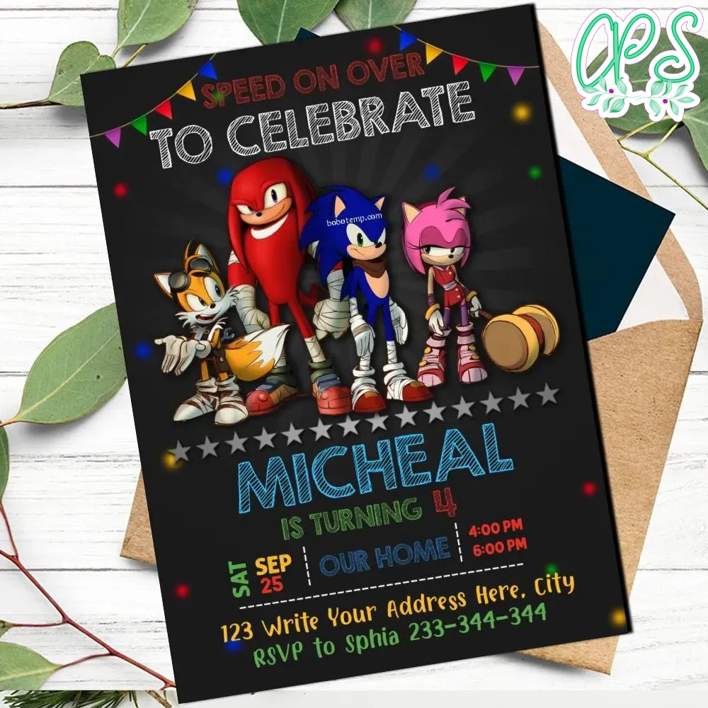 Sonic Party Birthday Flyer Editable Template | CustomPartyShirts
