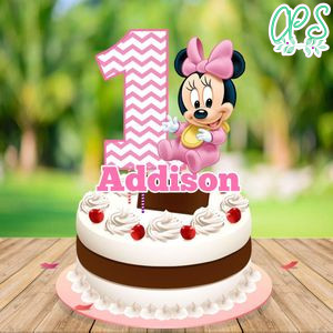 Baby Minnie Mouse Birthday Cake Topper Template Printable Instant Download