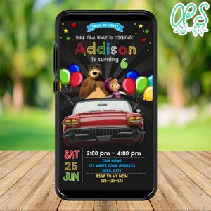 Mobile Masha and Bear Drive By Birthday Parade Electronic Invite Invitation Template Instant Download