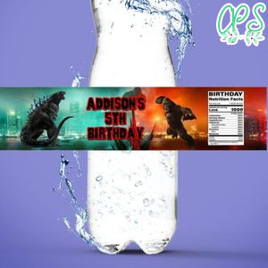Godzilla and Kong Water Bottle Label Template to Print at Home Instant Download
