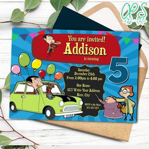 Mr bean Invitation Template to print at home Instant Download