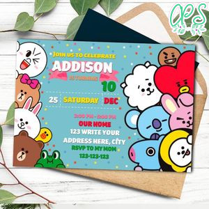 Line friends Invitation Template to Print at Home Instant Download