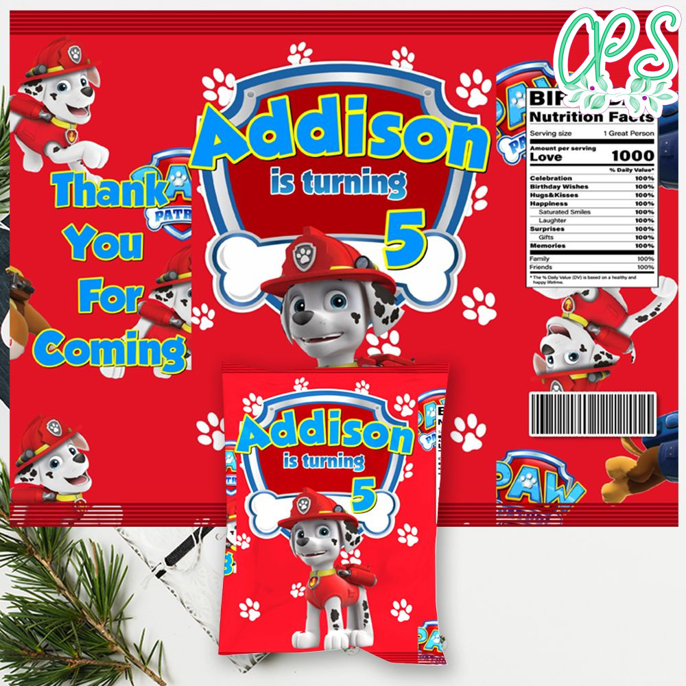 Marshall Paw Patrol Chip Bag Digital File Printable DIY CustomPartyShirts