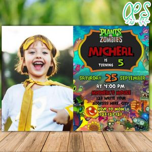Printable Plants Vs Zombies Birthday Invitation With Photo Instant Download