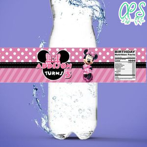 Pink Minnie Mouse Birthday Water Bottle Label Template to Print at Home Instant Download