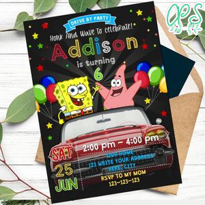 SpongeBob Drive By Birthday Parade Invitation Printable Instant Download