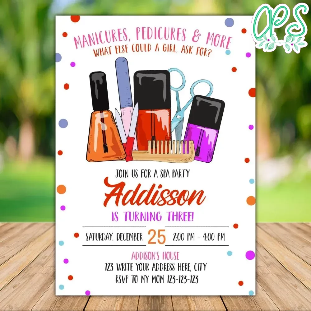 Printable Manicure Birthday Invitation Instant Download | Partyinvitedesign