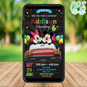 Mobile Mickey Mouse Drive By Birthday Parade Electronic Invite Invitation Template Instant Download