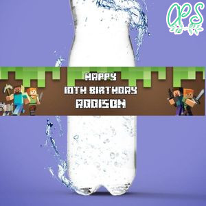 Minecraft Birthday Water Bottle Label Template to Print at Home Instant Download