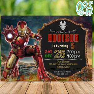 Printable Tony Stark Iron Man Birthday Invitation Instant Download