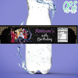 Disney Villain Birthday Water Bottle Label Template to Print at Home Instant Download