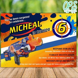 Printable Dart Blaster Birthday Invitation Instant Download