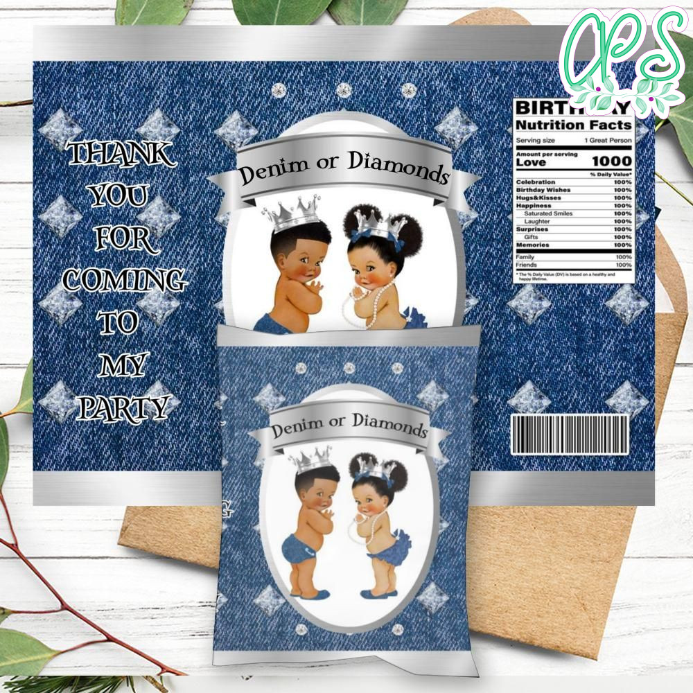 Denim or Diamon gender reveal Chip Bag Digital File Printable DIY