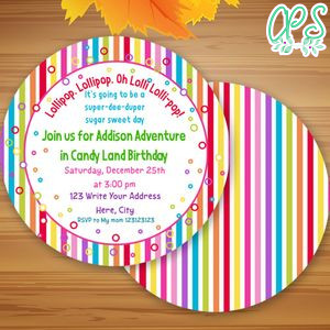 Lollipop Invitation Customizable Template Instant Download