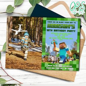Minecraft Photo Birthday Digital Invitation Printable Instant Download