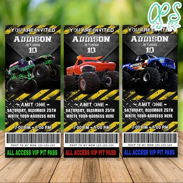 Printable Monster Jam Birthday Ticket Invitation | CustomPartyShirts for Free Printable Monster Truck Birthday Invitations