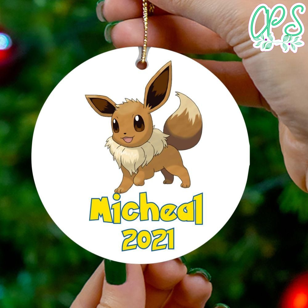 Eevee Pokemon Christmas Plastic Ornament Gift | CustomPartyShirts Studio