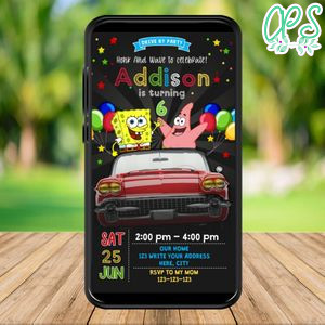 Mobile SpongeBob Drive By Birthday Parade Electronic Invite Invitation Template Instant Download