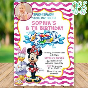 Editable Minnie and Daisy Pool Party Invitation Instant Download