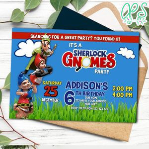 Sherlock Gnomes Birthday Invitation Printable Instant Download