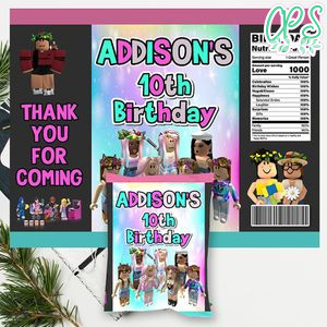 Girl Roblox Birthday Chip Bag Digital File Printable Instant Download