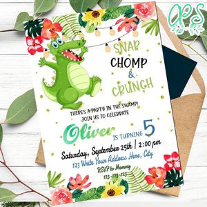 Printable Alligator Birthday Invitation Template Instant Download