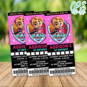 Editable Skye Paw Patrol Birthday Ticket Invitations Instant Download
