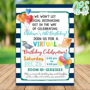 Printable Stay at Home Virtual Birthday Party Invitation Instant Download