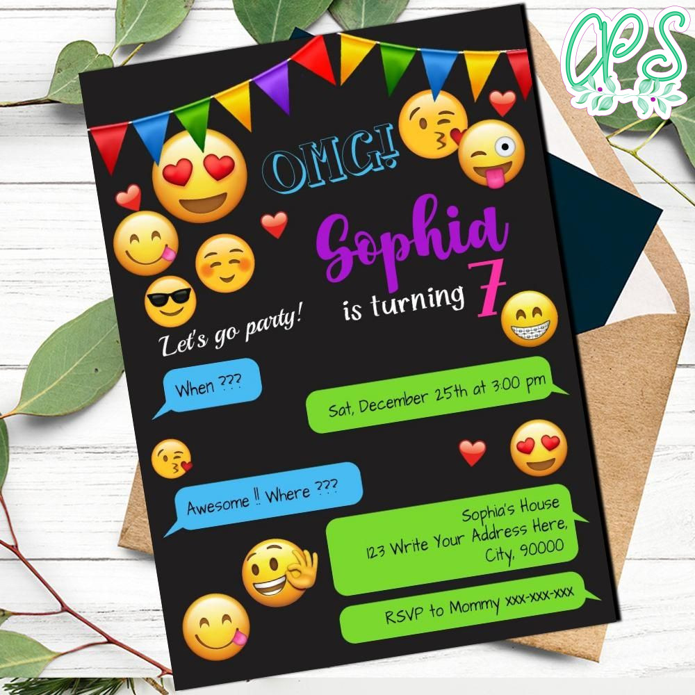 Editable Emoji Girl Birthday Invitation Digital File | CustomPartyShirts