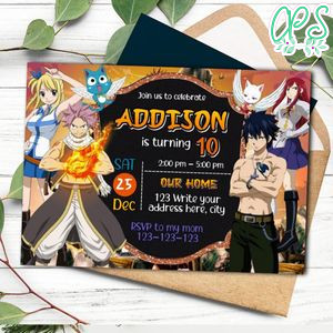 Fairy Tail Anime Invitation Template to Print at Home Instant Download