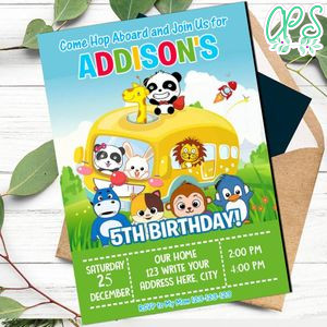 Baby bus panda Invitation Template to Print at Home Instant Download