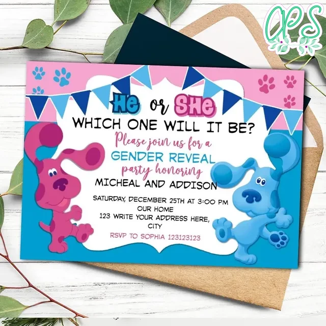 Blues Clues Gender Reveal Invitation Printable Instant Download | CustomPartyShirts for Blues Clues Invitations Free Printable