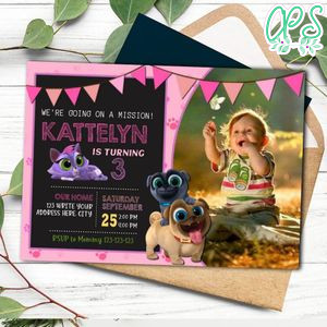 Girl Puppy dog pal Invitation with Photo Customizable Template Instant Download