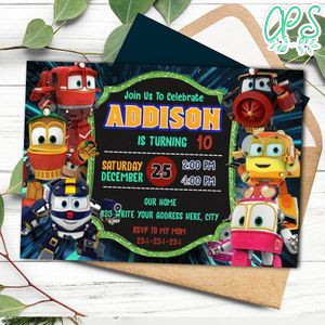 Robot trains Invitation Template to Print at Home Instant Download