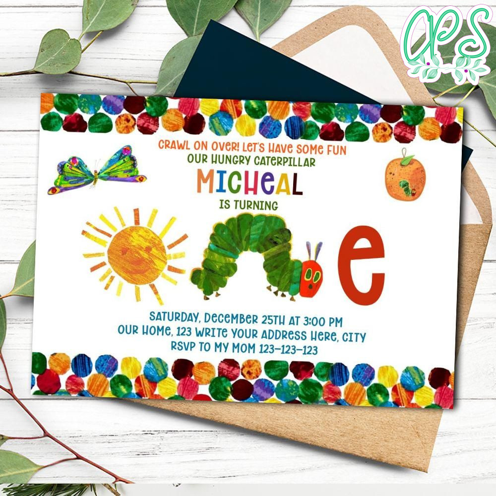 Editable Very Hungry Caterpillar Party Invitation DIY CustomPartyShirts