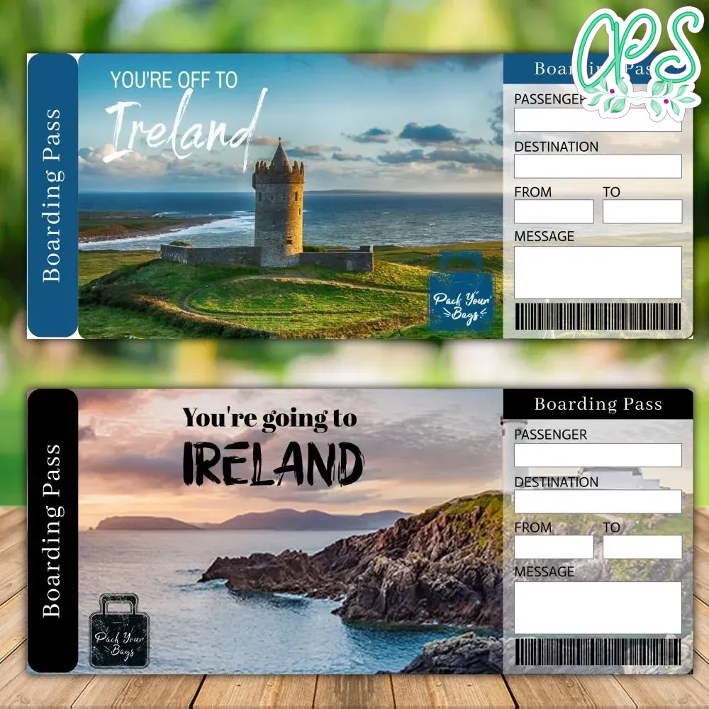 Editable IRELAND Surprise Trip Gift Ticket Instant Download Partyinvitedesign
