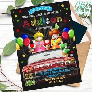 Princess Beach Super Mario Drive By Birthday Parade Invitation Printable Instant Download