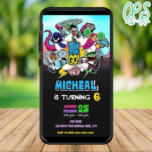 Mobile Teen Titans Comic Birthday Electronic Invite Invitation Instant Download