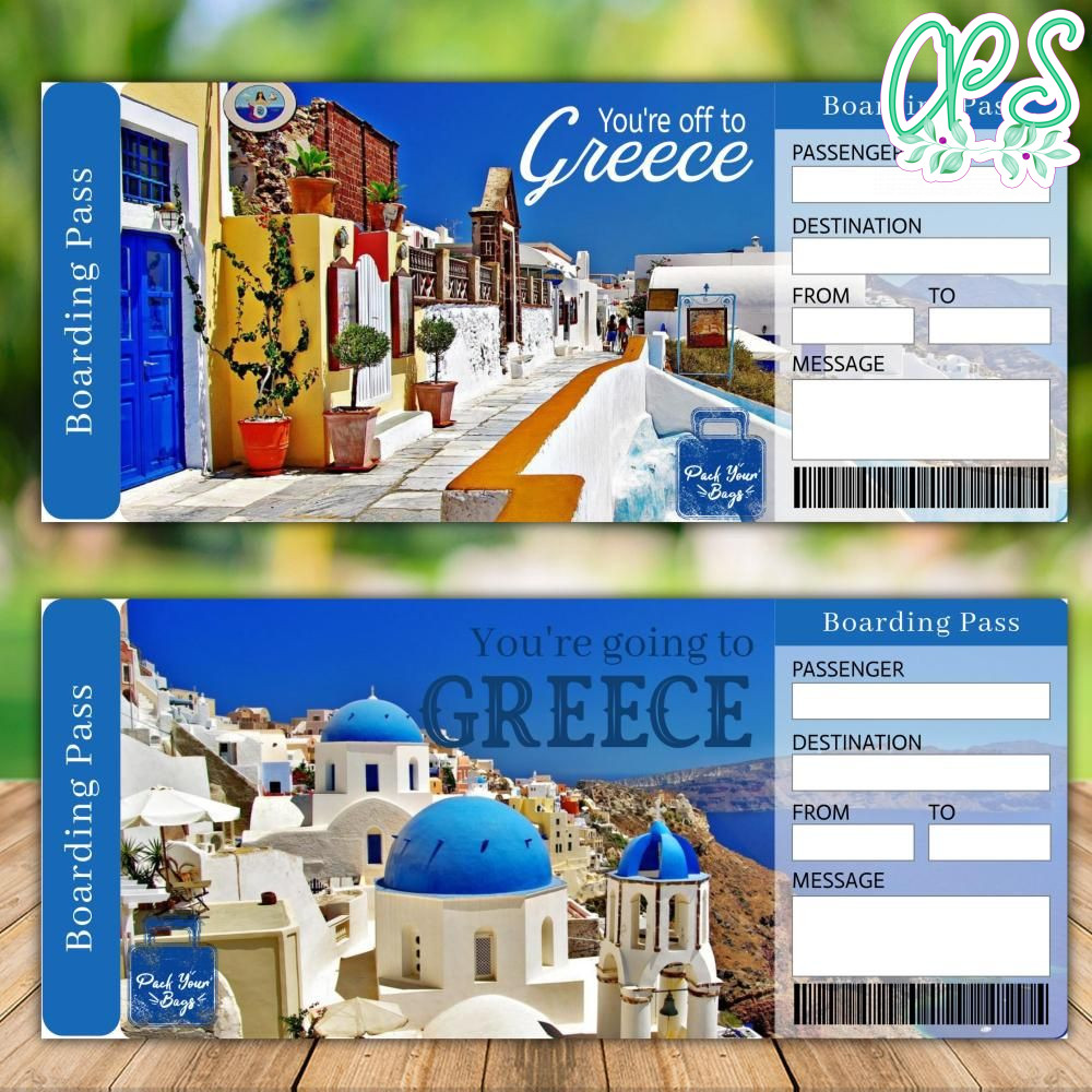 Editable GREECE Surprise Gift Ticket Instant Download CustomPartyShirts