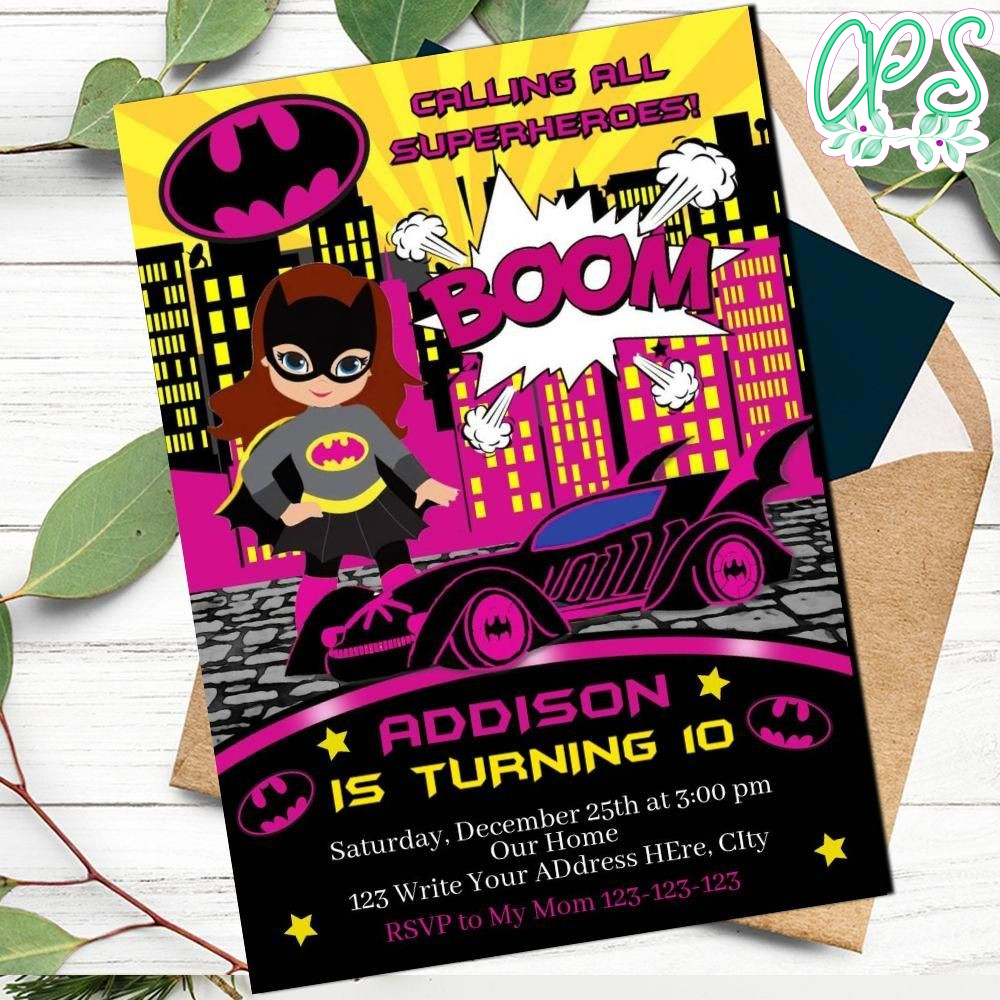 Batgirl Birthday Invitation Template for Girl Printable DIY