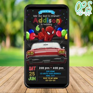 Mobile Spiderman Drive By Birthday Parade Electronic Invite Invitation Template Instant Download