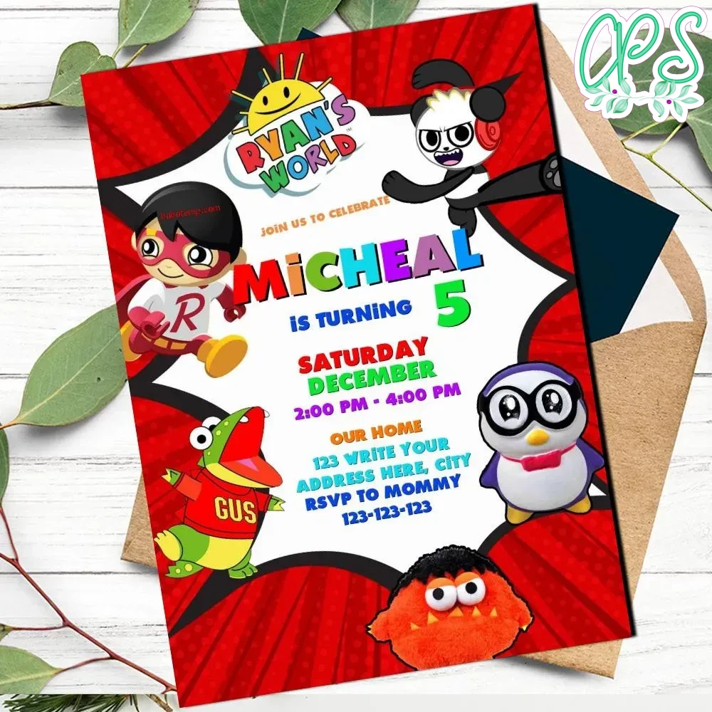 Editable Ryan's World Birthday Invitation Instant Download ...